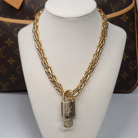 Authentic Louis Vuitton Lock & Key w/ Unbranded Stainless Steel Chain Necklace - Picture 13 of 14